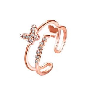 Rose gold butterfly Adjustable ring girls women